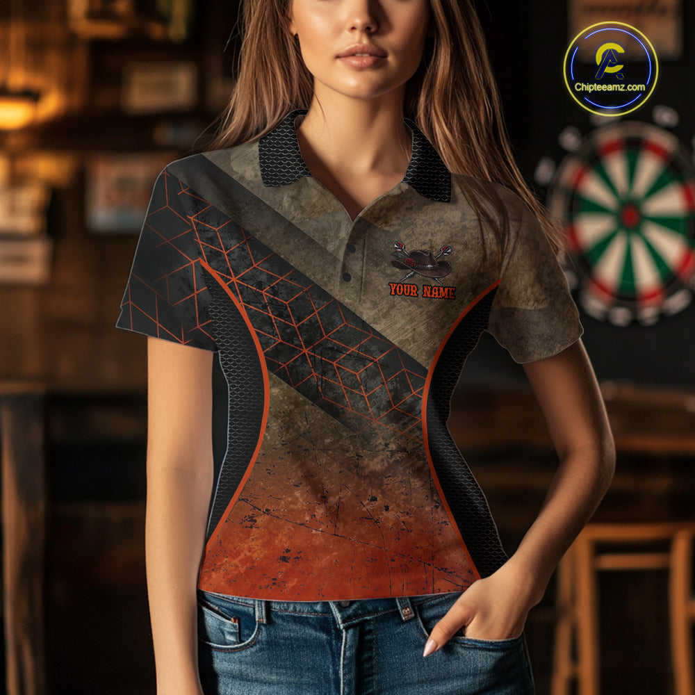 Funny Dartboard Cowboy Darts Polo & 1/4-Zip Shirts For Women Custom Grunge Brown Darts Team Jerseys NYN3079