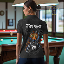Load image into Gallery viewer, Female billiards player wearing Funny Tiger 8 Ball leopard claws billiard jersey during tournament competition