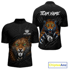 Load image into Gallery viewer, Funny Tiger 8 Ball men's quarter zip billiard shirt custom leopard claws pool team jersey, cue sports uniform