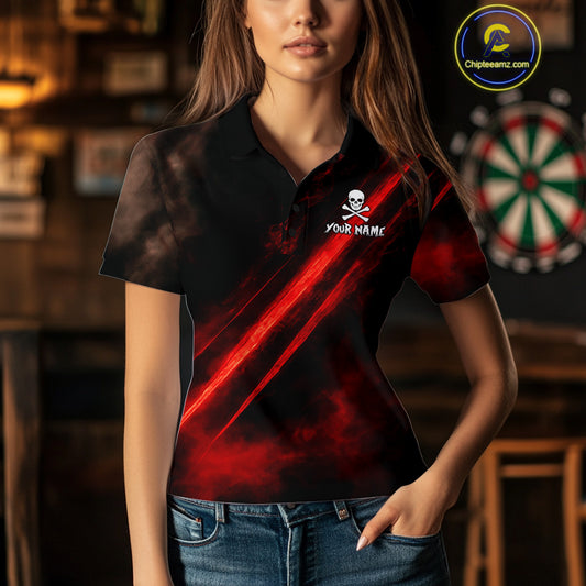 Custom Silver Skull Dartboard Lightning Red Dart Women  Polo Jerseys Outfits Dart Shirt NYN1710