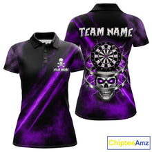 Load image into Gallery viewer, Custom Silver Skull Dartboard Lightning Purple Dart Women Polo Jerseys Outfits Dart Shirt NYN1711