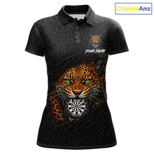 Load image into Gallery viewer, Leopard Pattern Funny Tiger women's darts polo shirt, custom scratch dartboard jersey, personalized dart team uniform, tournament darts apparel