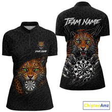 Load image into Gallery viewer, Leopard Pattern Funny Tiger women's quarter zip darts shirt, custom dart team jersey, scratch dartboard uniform, league darts apparel
