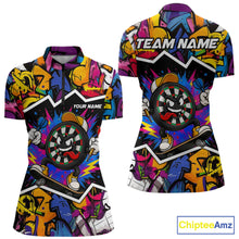 Load image into Gallery viewer, Funny Strike Dartboard Graffiti women's quarter zip darts shirt, custom colorful dart team jersey, tournament apparel