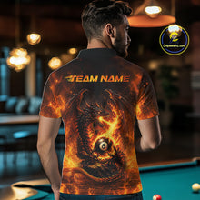 Load image into Gallery viewer, Male billiard player wearing Fire Flame Dragon 8 ball pool jersey, personalized billiard team shirt