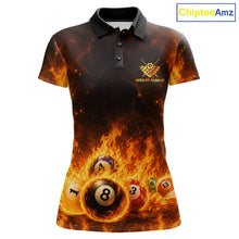 Load image into Gallery viewer, Fire Flame Dragon women's billiard polo shirt, personalized 8 ball pool team jersey, dragon billiard apparel