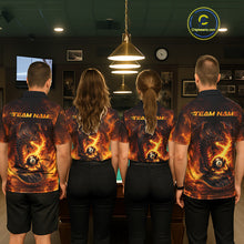 Load image into Gallery viewer, Men women billiard team wearing Fire Flame Dragon custom pool jerseys, personalized billiard uniforms