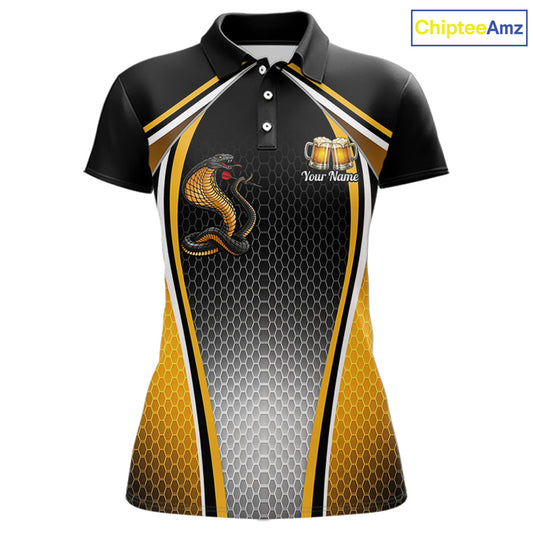 Funny Cobra Cheer Beers Polo & 1/4-Zip Shirt Custom Black & Yellow Cobra Women Best Dart Team Shirts NYN2897