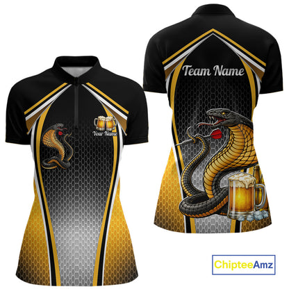 Funny Cobra Cheer Beers Polo & 1/4-Zip Shirt Custom Black & Yellow Cobra Women Best Dart Team Shirts NYN2897