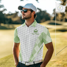 Load image into Gallery viewer, Mens Golf Polo Shirt Argyle Pattern Golf Shirts For Mens Green Argyle And White Golf Ball Gifts NYN2906
