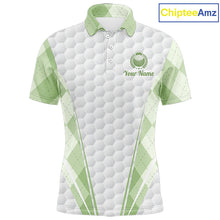 Load image into Gallery viewer, Mens Golf Polo Shirt Argyle Pattern Golf Shirts For Mens Green Argyle And White Golf Ball Gifts NYN2906