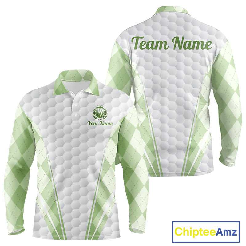 Mens Golf Polo Shirt Argyle Pattern Golf Shirts For Mens Green Argyle And White Golf Ball Gifts NYN2906