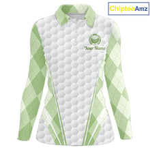 Load image into Gallery viewer, Womens Golf Polo Shirt Argyle Pattern Golf Shirts For Womens Green Argyle And White Golf Ball Gifts NYN2906