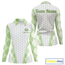 Load image into Gallery viewer, Womens Golf Polo Shirt Argyle Pattern Golf Shirts For Womens Green Argyle And White Golf Ball Gifts NYN2906