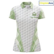 Load image into Gallery viewer, Womens Golf Polo Shirt Argyle Pattern Golf Shirts For Womens Green Argyle And White Golf Ball Gifts NYN2906