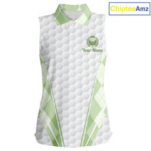 Load image into Gallery viewer, Womens Sleeveless Golf Polo Shirt Argyle Pattern Golf Shirts For Womens Green Argyle And White Golf Ball Gifts NYN2906