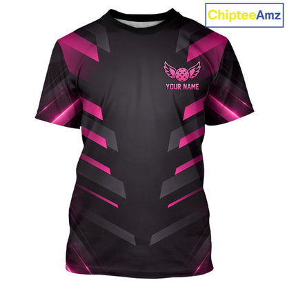 Custom Pink And Black Pickleball T-Shirt For Men, Lightning Pickleball Tournament Shirt NYN3855