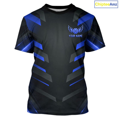 Custom Blue And Black Pickleball T-Shirt For Men, Lightning Pickleball Tournament Shirt NYN3856
