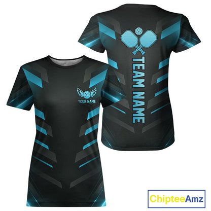 Custom Turquoise & Black Lightning Women's Pickleball T-Shirt, Personalized Pickleball League Shirt, Athletic Tournament Tee, Performance Sportswear