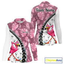 Load image into Gallery viewer, Golfing Flamingo Womens Golf Polo Shirt Custom Pink Pattern Monstera Golf Ball Clothes Shirts NYN2910