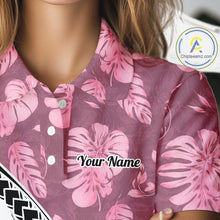 Load image into Gallery viewer, Golfing Flamingo Womens Golf Polo Shirt Custom Pink Pattern Monstera Golf Ball Clothes Shirts NYN2910