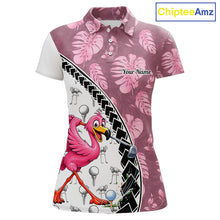 Load image into Gallery viewer, Golfing Flamingo Womens Golf Polo Shirt Custom Pink Pattern Monstera Golf Ball Clothes Shirts NYN2910