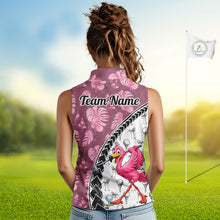 Load image into Gallery viewer, Golfing Flamingo Womens Sleeveless Golf Polo Shirt Custom Pink Pattern Monstera Golf Clothes Shirts NYN2910