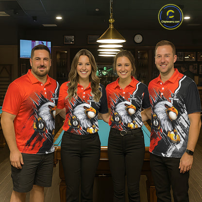 Black And Orange Claws 8 Ball & 9 Ball Women Polo Shirts Custom Eagle Billiard Team Apparel NYN3296