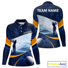 Load image into Gallery viewer, Women's palm trees golf long sleeves polo shirt, tropical ocean golf apparel, personalized golf shirt, summer golf clothing, resort golf polo, golf vacation outfit