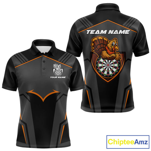 Custom Orange Turkey Autumn Funny Dart Polo Shirt For Men Thanksgiving Dart Team Jersey NYN1498