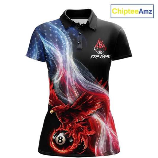 Red Flames Eagle Pool 8 Ball Women's Billiard Shirt Custom US Flag Smoke Billiard League Attire NYN2547