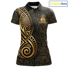 Load image into Gallery viewer, Black And Gold Crown Bowling Ball Polo &amp; 1/4-Zip Shirts For Women Custom Tribal Bowling Team Jerseys NYN3124