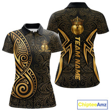 Load image into Gallery viewer, Black And Gold Crown Bowling Ball Polo &amp; 1/4-Zip Shirts For Women Custom Tribal Bowling Team Jerseys NYN3124