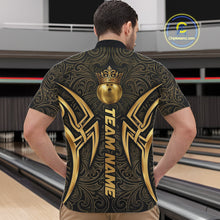 Load image into Gallery viewer, Black And Gold Crown Bowling Ball Polo &amp; 1/4-Zip Shirts For Men Custom Tribal Bowling Team Jerseys NYN3124