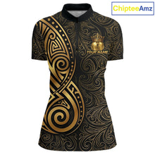 Load image into Gallery viewer, Black And Gold Crown Bowling Ball Polo &amp; 1/4-Zip Shirts For Women Custom Tribal Bowling Team Jerseys NYN3124