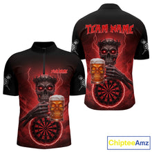 Load image into Gallery viewer, Custom Funny Skull And Beer Lightning Red Dartboard Dart Men Quarter-Zip Jerseys Dart Team Shirts NYN1755