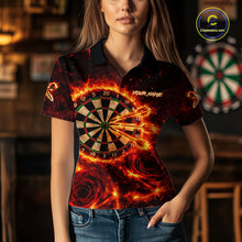 Load image into Gallery viewer, Red Flaming Roses Dartboard &amp; Arrow Custom Women Darts Polo Shirts Fire Flame Dart Jerseys NYN2264