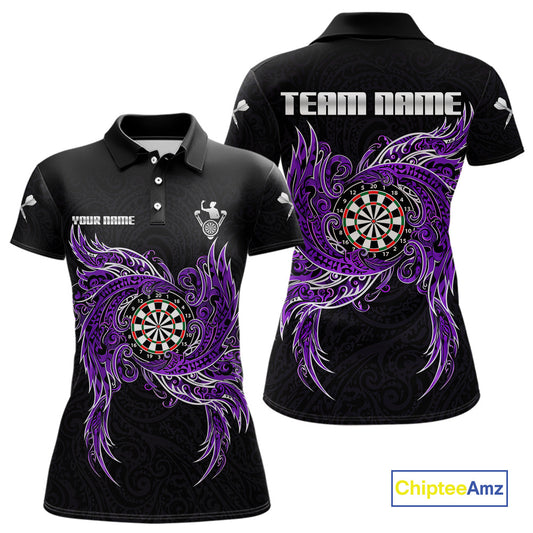 Purple Tribal Pattern Dartboard Darts Polo Shirt For Women Custom Darts Team Jerseys NYN2551