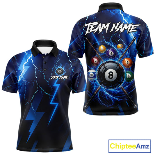 Thunder Lightning Billiard Ball Shirt For Men Custom Blue Flames 8 Ball Billiard Pool Jersey NYN3133