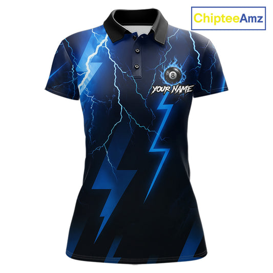 Thunder Lightning Billiard Ball Shirt For Women Custom Blue Flames 8 Ball Billiard Pool Jersey NYN3133