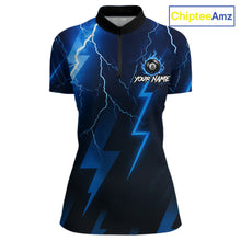 Load image into Gallery viewer, Thunder Lightning Billiard Ball Shirt For Women Custom Blue Flames 8 Ball Billiard Pool Jersey NYN3133