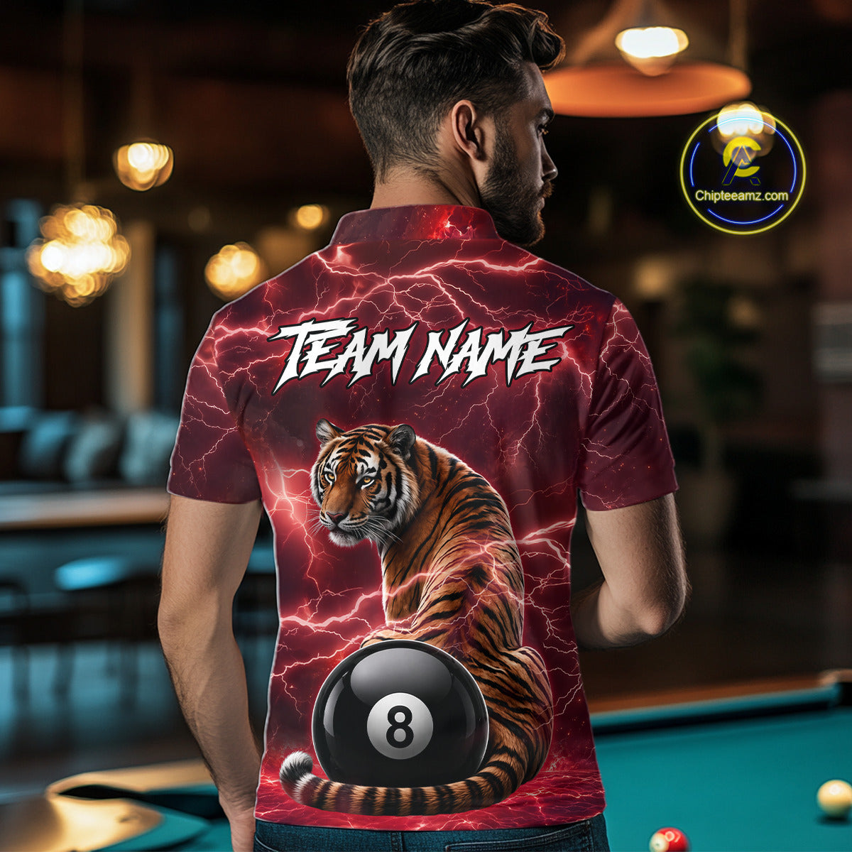Thunder Red Funny Tiger 8 Ball Billiard Pool Shirt For Men Custom Billiard Team Attire NYN3141