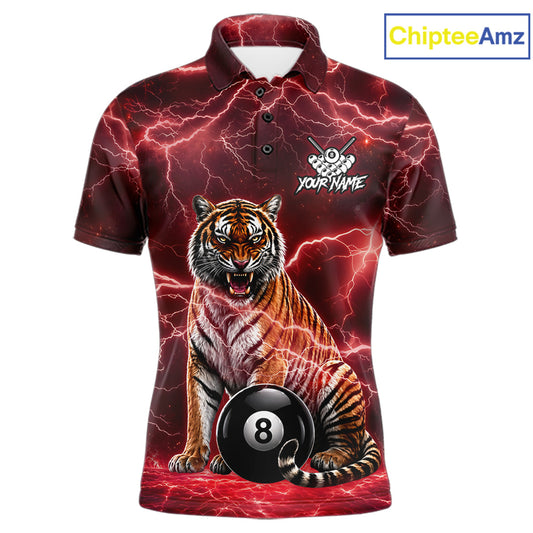 Thunder Red Funny Tiger 8 Ball Billiard Pool Shirt For Men Custom Billiard Team Attire NYN3141