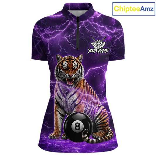 Thunder Purple Funny Tiger 8 Ball Billiard Pool Shirt For Women Custom Billiard Team Attire NYN3140