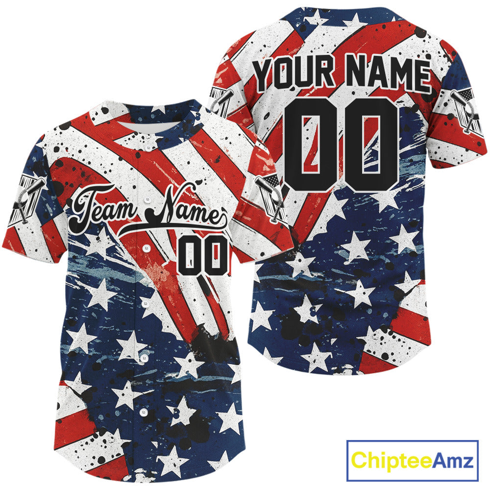 Custom Red And Blue Patriotic Baseball Shirt For Men Outfits US Flag Baseball Jerseys NYN1514