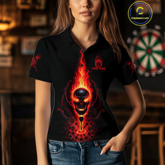 Skeleton Fire Flame Dartboard Custom Women Polo Dart Shirt Red Skull Dart Jerseys NYN1769
