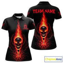 Load image into Gallery viewer, Skeleton Fire Flame Dartboard Custom Women Polo Dart Shirt Red Skull Dart Jerseys NYN1769