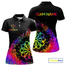 Load image into Gallery viewer, Colorful Splatter Dartboard Grunge Dart Polo Shirts For Women Custom Name For Darters NYN2281