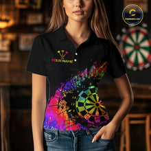 Load image into Gallery viewer, Colorful Splatter Dartboard Grunge Dart Polo Shirts For Women Custom Name For Darters NYN2281