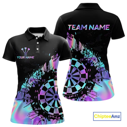 Purple Holographic Dartboard Grunge Dart Polo Shirts For Women Custom Name For Darters NYN2282